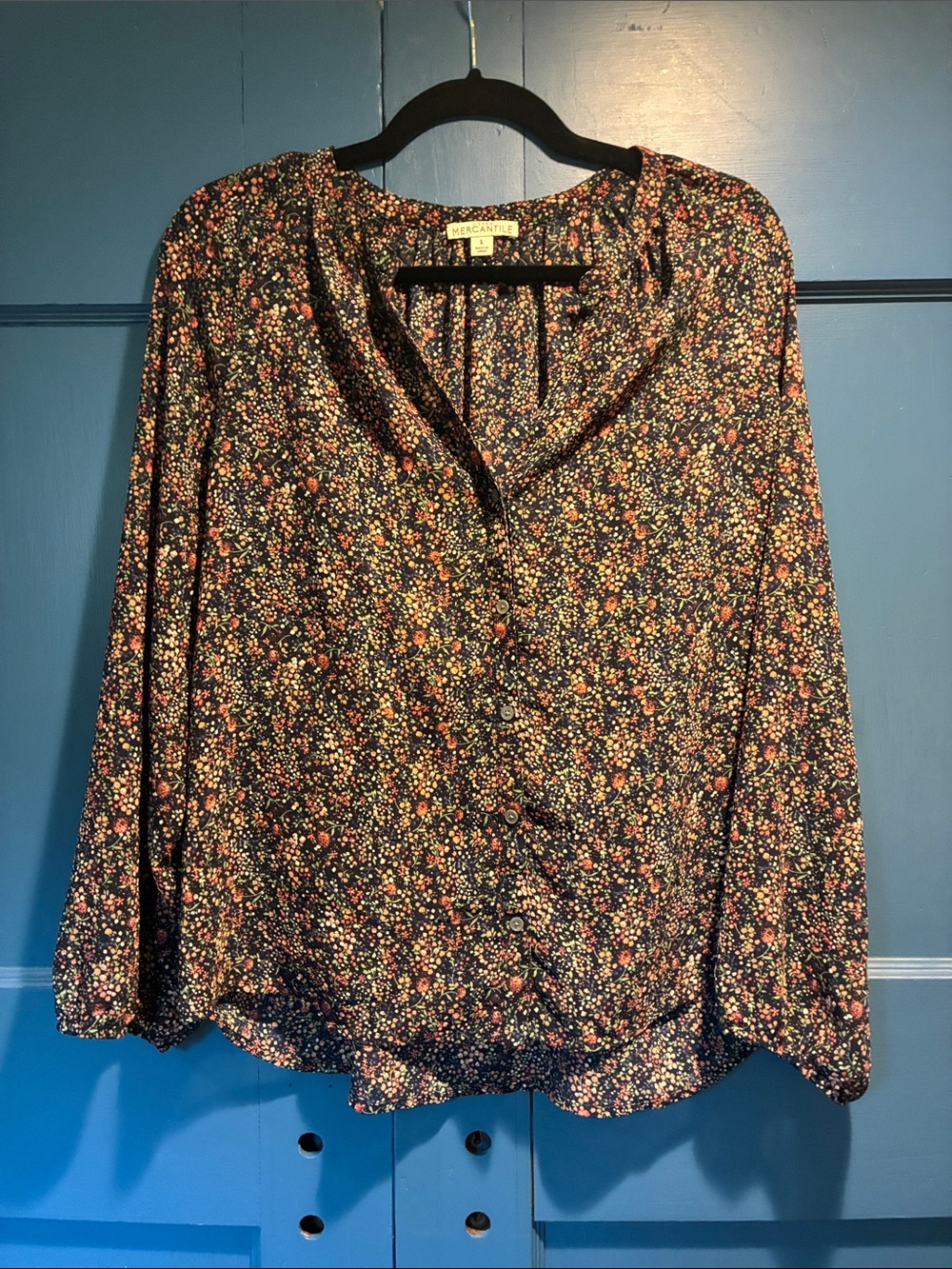 J. Crew Black Floral Button-Down Blouse